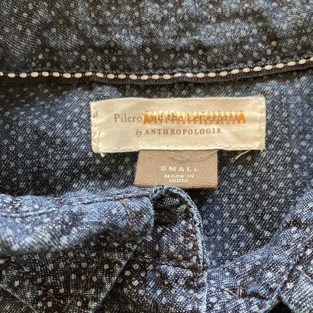 Anthropologie Pilcro and the Letterpress Dot Print Open Back Chambray Buttondown - Picture 3 of 6